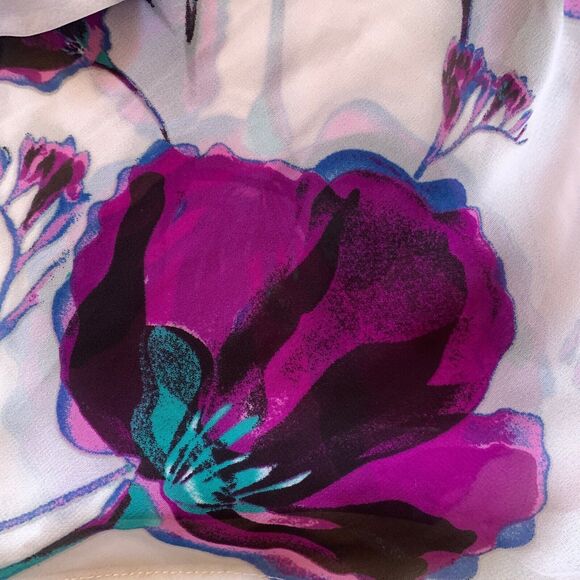 Worthington Sheer Top Blouse Floral Tie Belt Chiffon Ladies Medium M - Picture 3 of 7